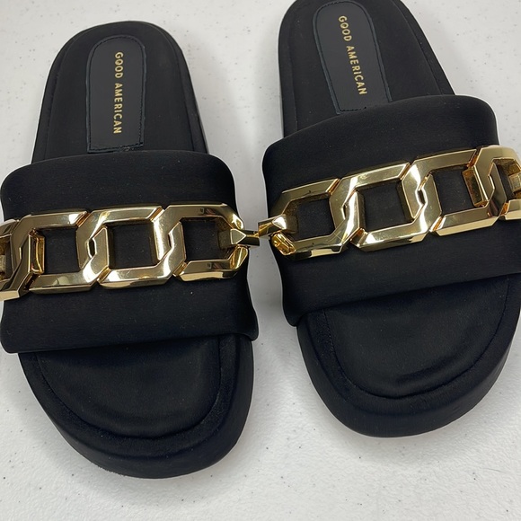 Good American Black Gold Chain Slip On Shoes NWOT Size 7 - Picture 4 of 9